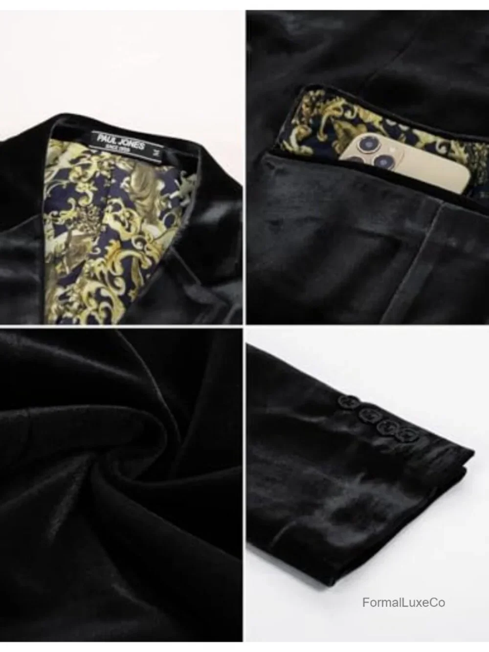 Men's Velvet Blazer Jacket Two Button Sport Coat Notched Lapel Prom Wedding